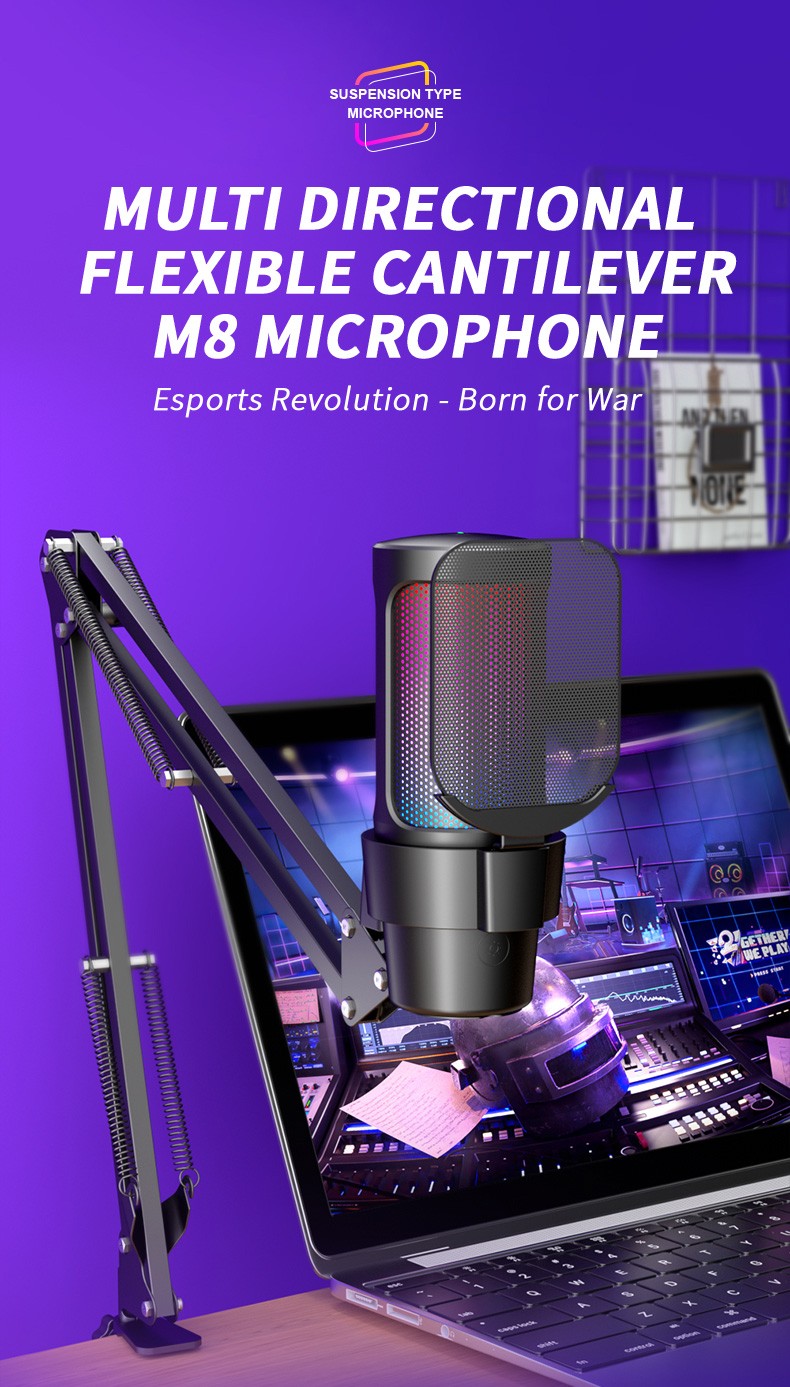 High-Quality USB/Type-C Cardioid Condenser Microphone with Adjustable Volume Gain, Touch Mute, and LED Light Modes - Compatible with PC, Mac, and 99% Live Streaming Software