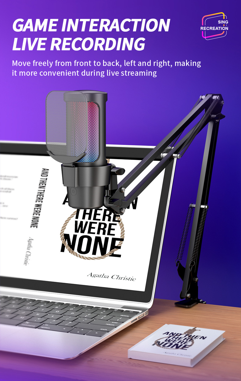 High-Quality USB/Type-C Cardioid Condenser Microphone with Adjustable Volume Gain, Touch Mute, and LED Light Modes - Compatible with PC, Mac, and 99% Live Streaming Software