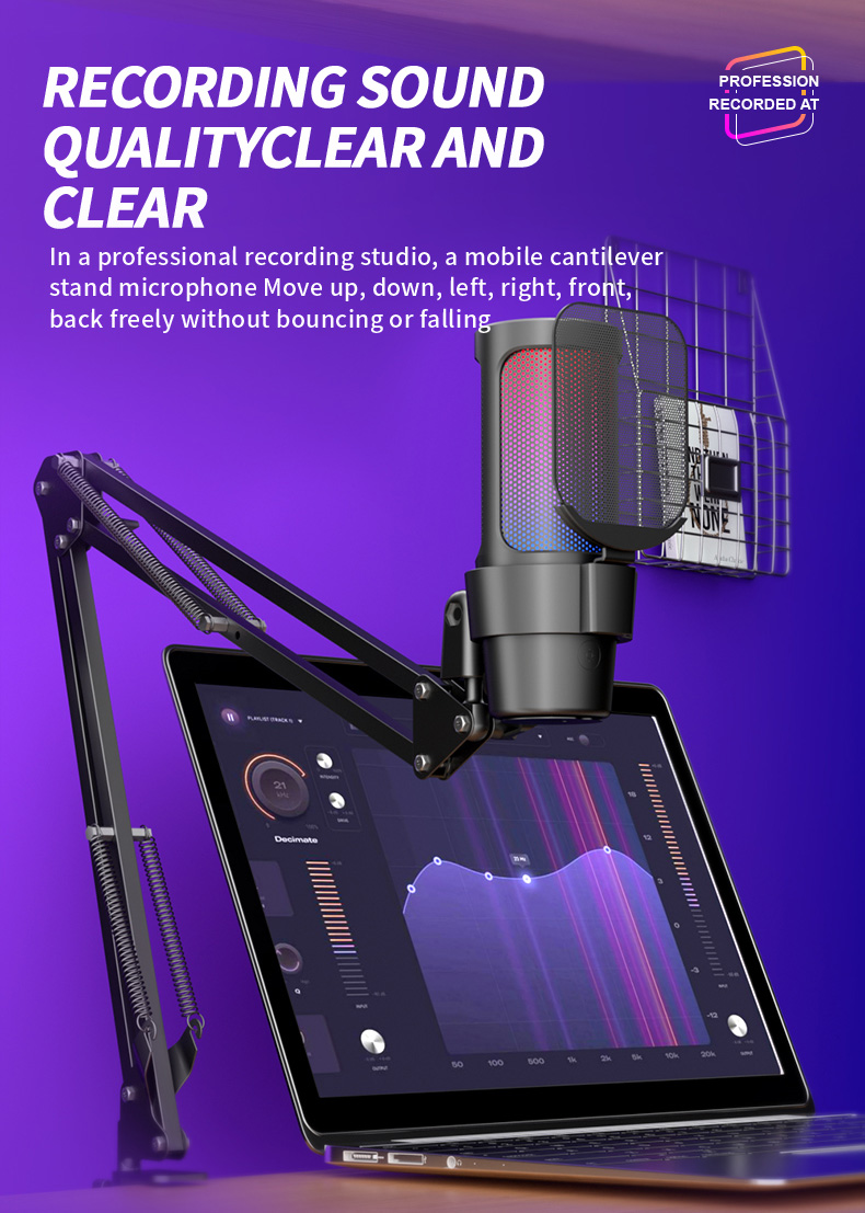 High-Quality USB/Type-C Cardioid Condenser Microphone with Adjustable Volume Gain, Touch Mute, and LED Light Modes - Compatible with PC, Mac, and 99% Live Streaming Software