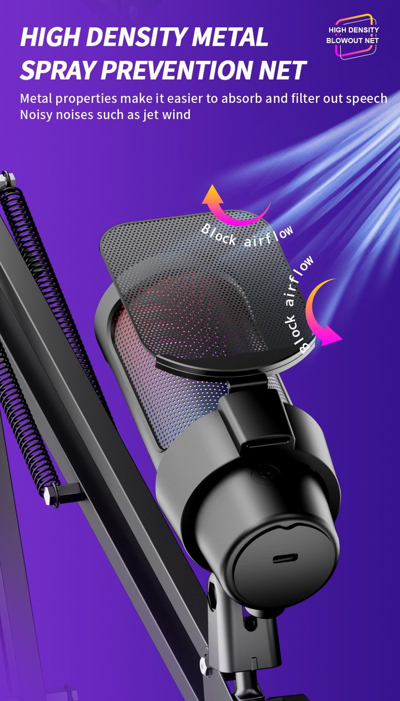High-Quality USB/Type-C Cardioid Condenser Microphone with Adjustable Volume Gain, Touch Mute, and LED Light Modes - Compatible with PC, Mac, and 99% Live Streaming Software