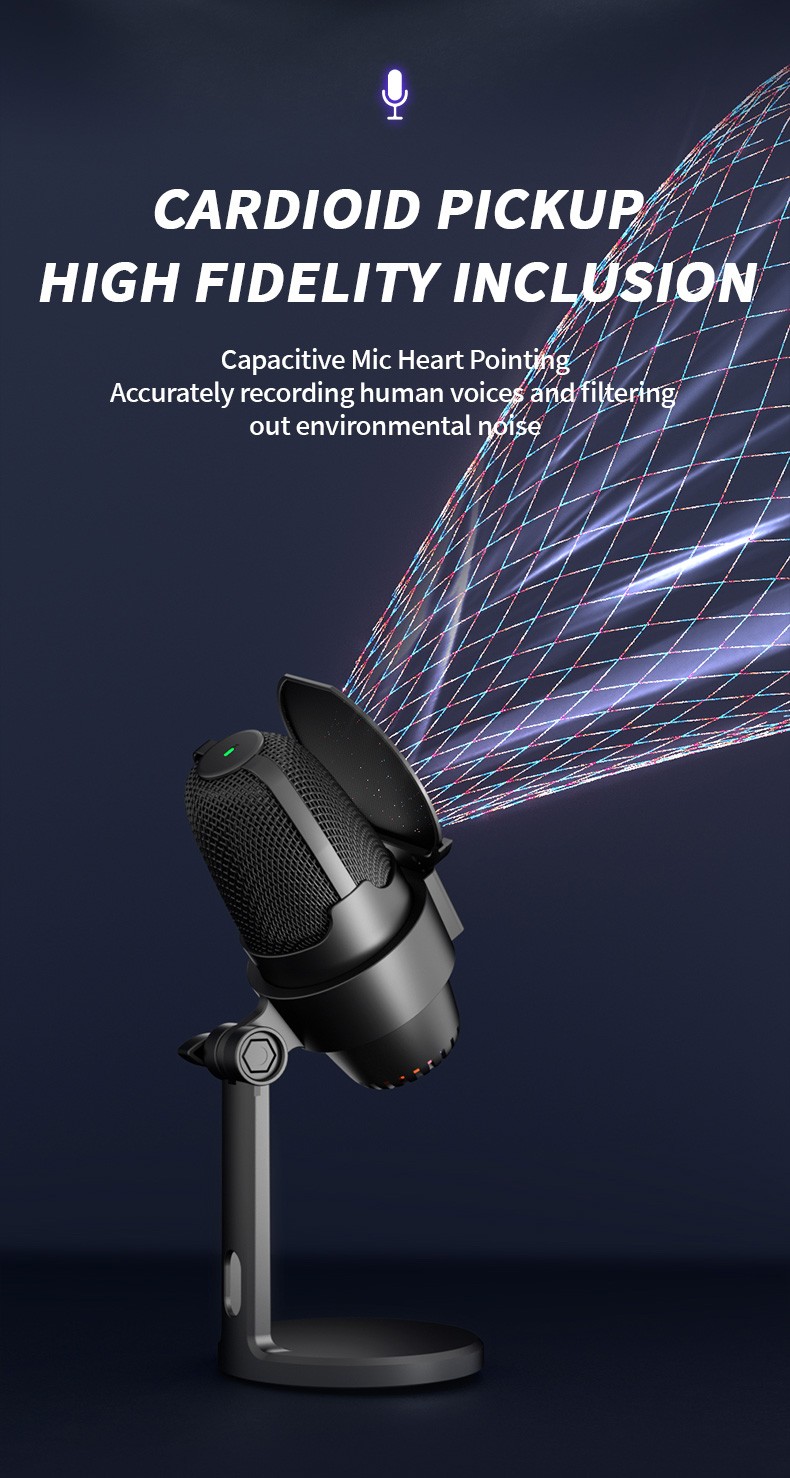 USB/Type-C Cardioid Condenser Microphone with Touch Mute, Noise Reduction, 48kHz Sampling, 16bit Depth – Compatible with Apple, Android, Windows, PS5, Linux