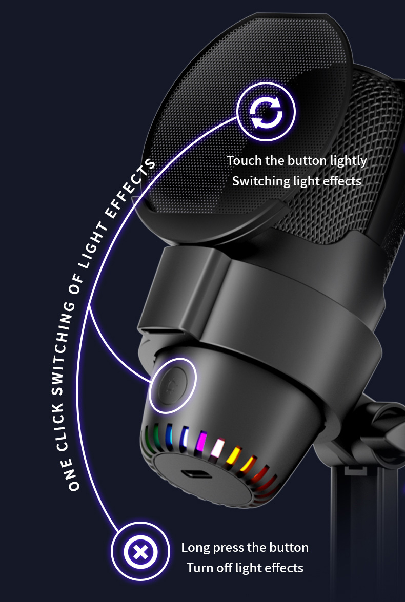 USB/Type-C Cardioid Condenser Microphone with Touch Mute, Noise Reduction, 48kHz Sampling, 16bit Depth – Compatible with Apple, Android, Windows, PS5, Linux
