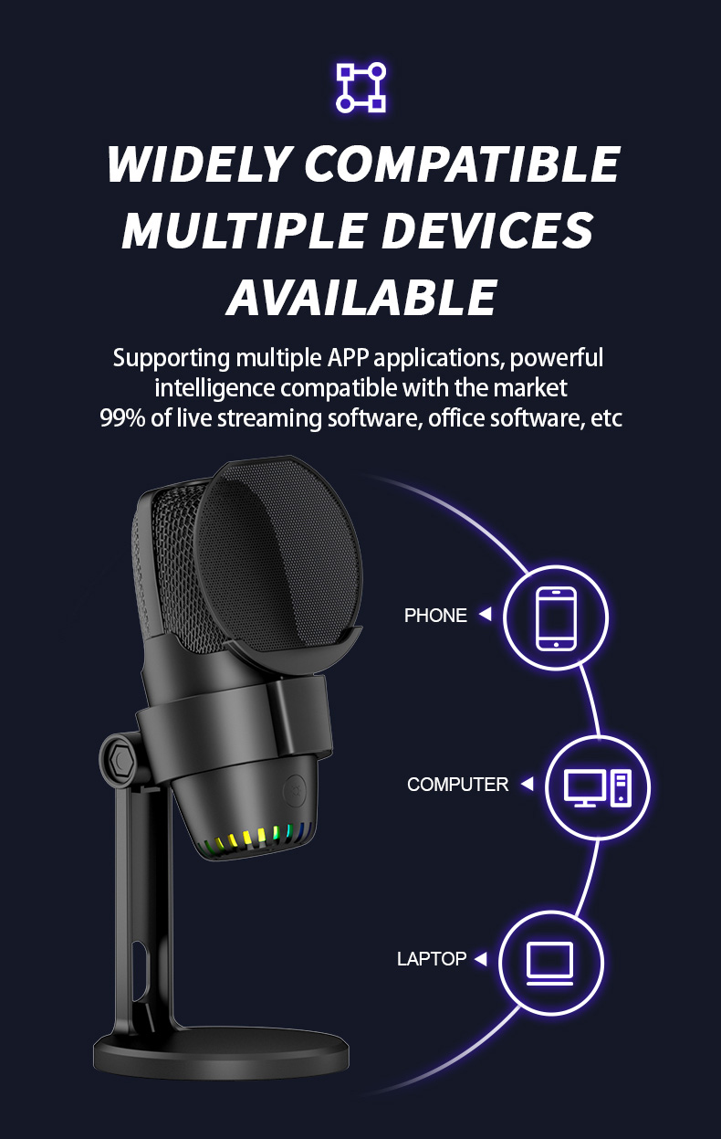 USB/Type-C Cardioid Condenser Microphone with Touch Mute, Noise Reduction, 48kHz Sampling, 16bit Depth – Compatible with Apple, Android, Windows, PS5, Linux