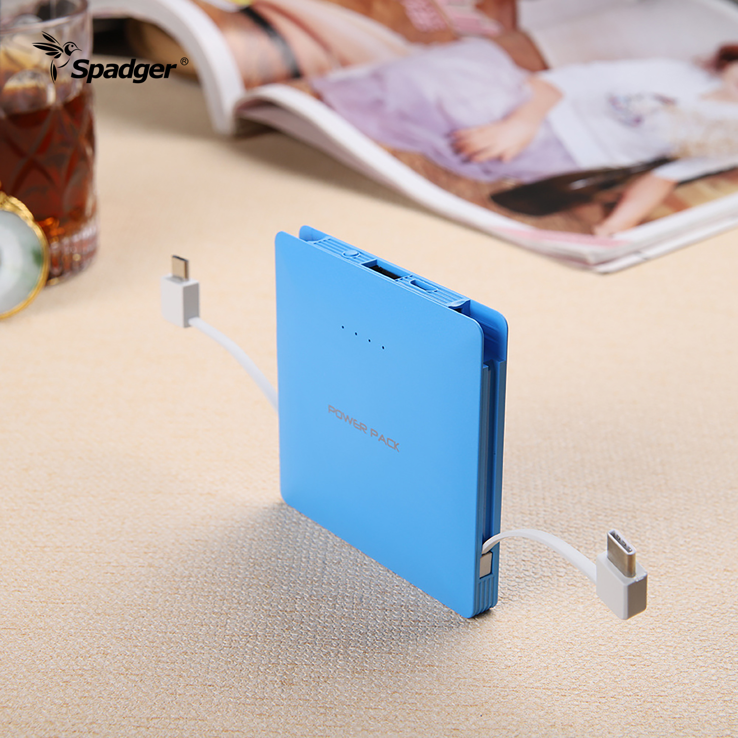 X615 Portable Fast Charge Bulit in 2 cables Power Bank 5000mAh Slim Battery Backup for Phone