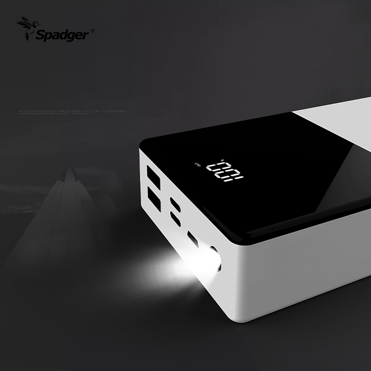 Q500 30000mAh High Capacity Portable power bank,High Speed Charging LCD Battery Pack With Flashlight.