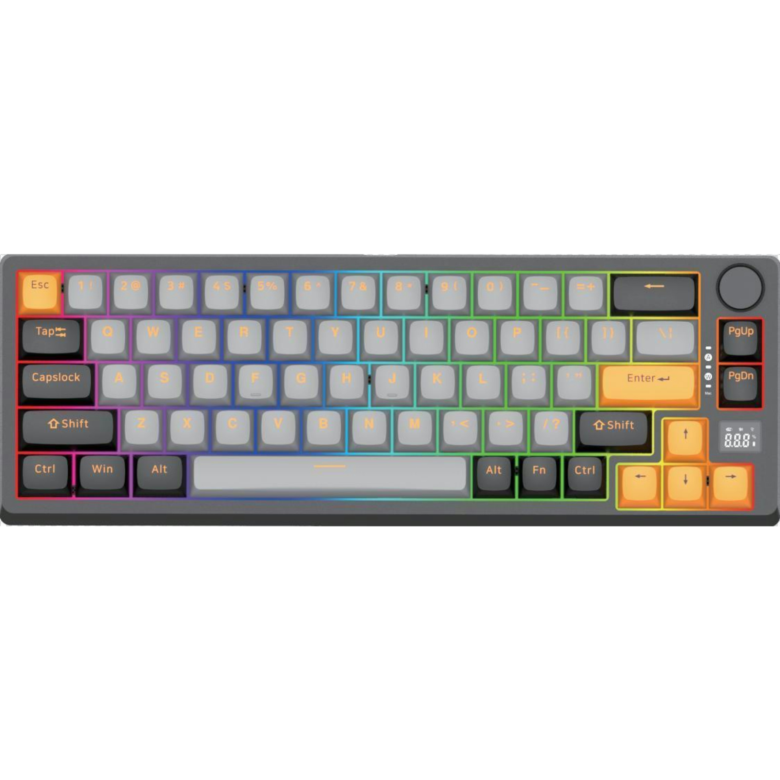 66 Keys RGB Mechanical Keyboard, Gateron + Gote Switch, BY916 Chip, Full-Key Conflict-Free, White Iron Panel, ABS Two-Color Injection Keycaps, 1800mAh Battery, Wired/Bluetooth/2.4G, Power Display Screen & Volume Knob, Compatible with Windows XP/7/8/10/VIS