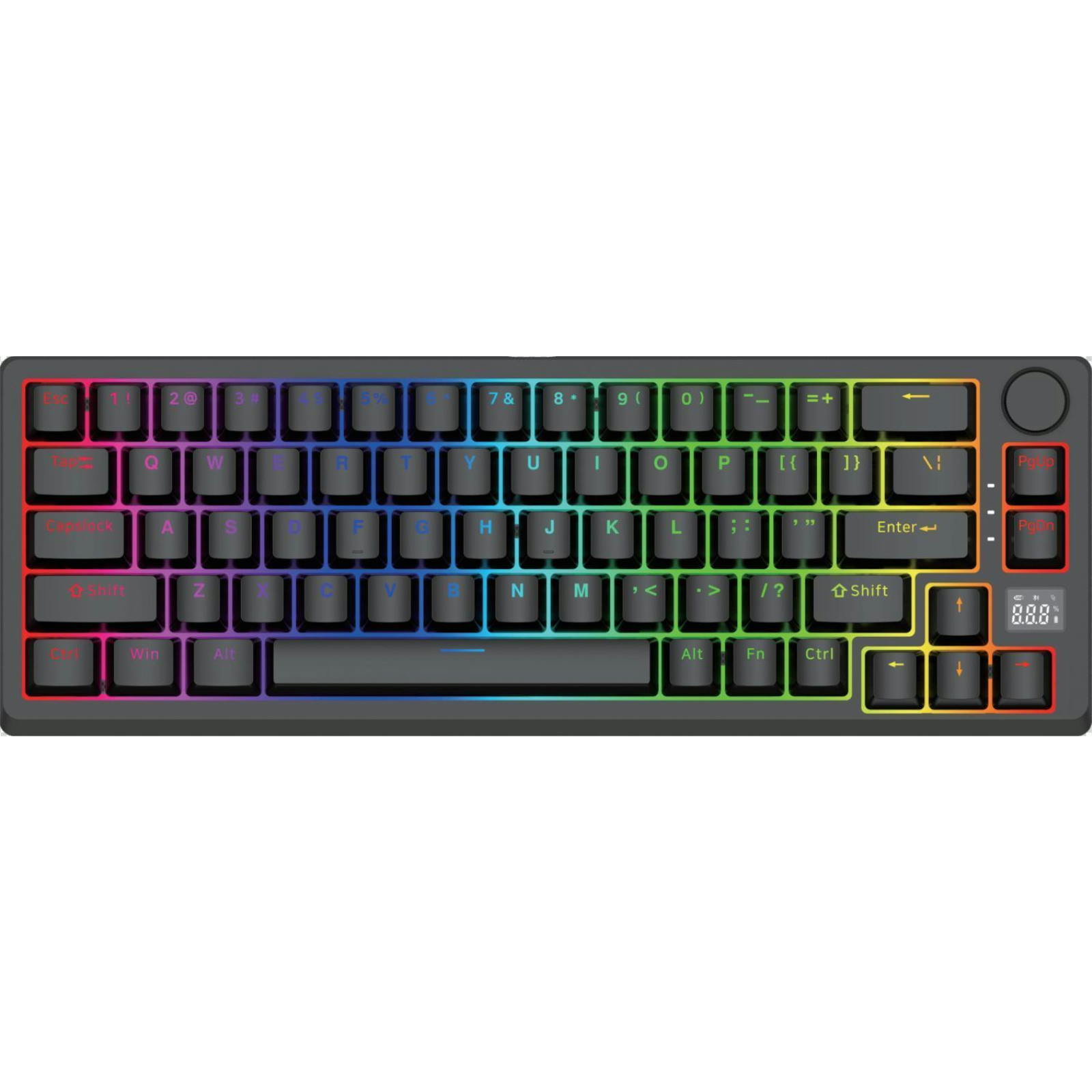 66 Keys RGB Mechanical Keyboard, Gateron + Gote Switch, BY916 Chip, Full-Key Conflict-Free, White Iron Panel, ABS Two-Color Injection Keycaps, 1800mAh Battery, Wired/Bluetooth/2.4G, Power Display Screen & Volume Knob, Compatible with Windows XP/7/8/10/VIS