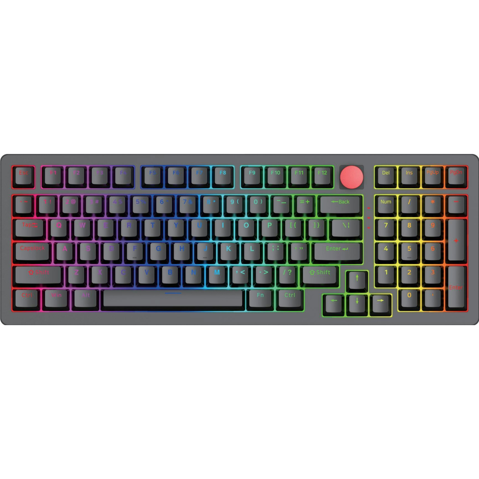 DK998 97-Key RGB Mechanical Keyboard, Hot-Swappable Gateron Switches, Beiying 916 Chip, 5000mAh Battery, Volume Knob, ABS Double-Shot Keycaps, Gasket Structure, Transparent White Panel, RGB Backlighting, BT & 2.4G Wireless, Silicone Dampening Pads,