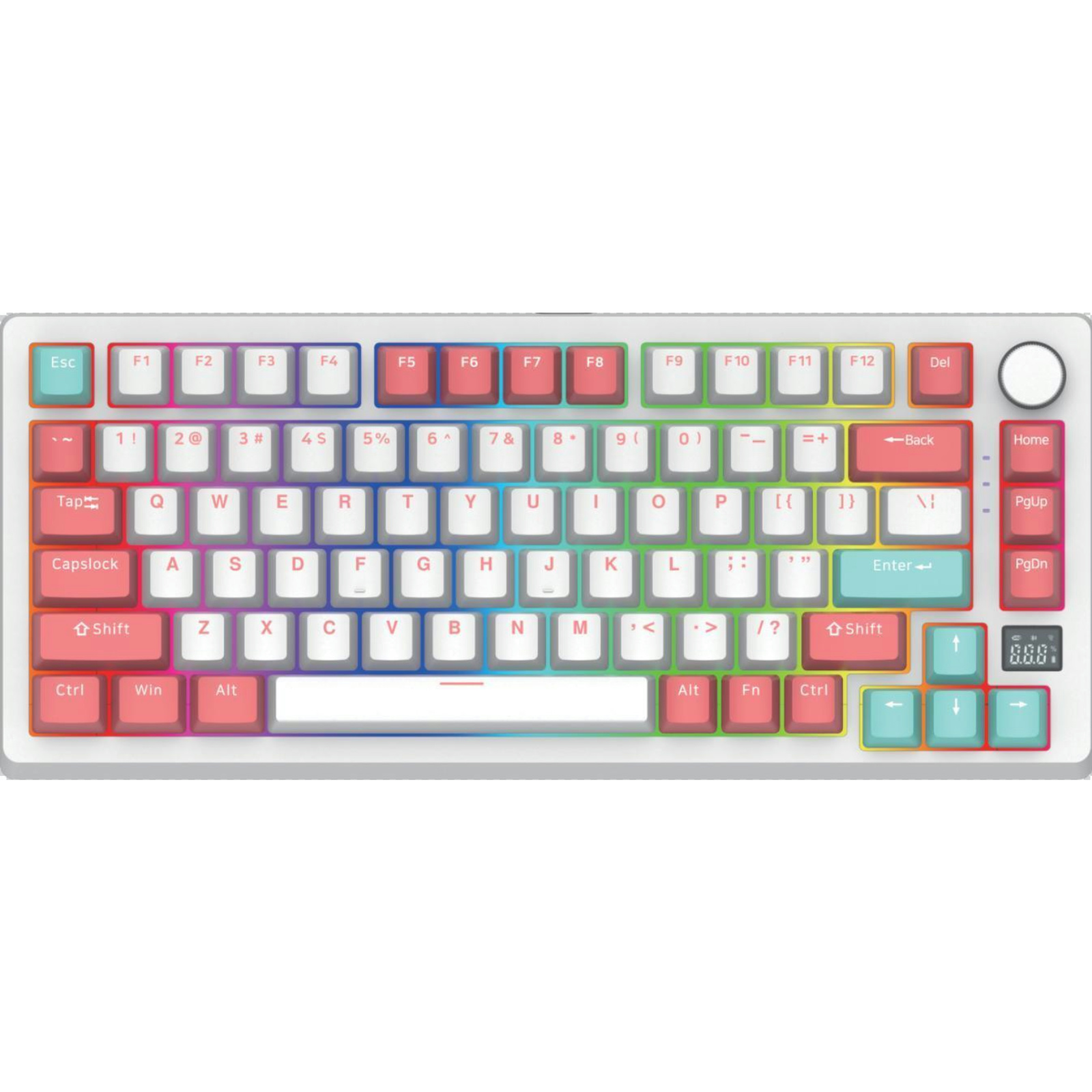 DK82 81-Key RGB Mechanical Keyboard with Large Color Screen, Gateron + Gote Switch, Beiying 916 Chip, ABS Two-Color Injection Keycaps, White Iron Panel, Gasket Structure, Volume Knob, Hot-Swap, Wired/BT/2.4G, 1800mAh Battery, Compatible with Window