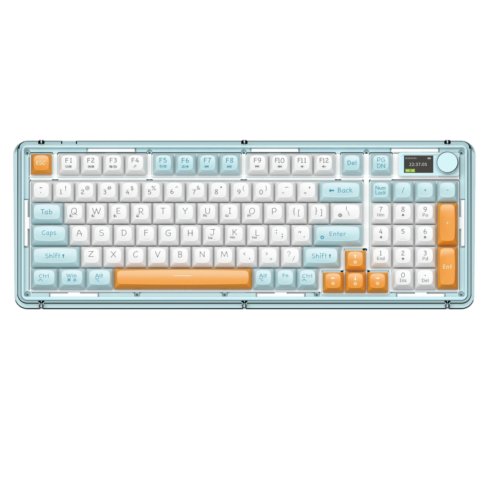 K63 RGB Mechanical Keyboard, Wired & BT 2.4G, 96+1+1 Keys, TFT Color Display, Volume Knob, 50M Switch Life, Customizable YUSYA Switches, RGB Lighting Effects, Transparent ABS, 5000mAh Battery, Windows/Mac Support