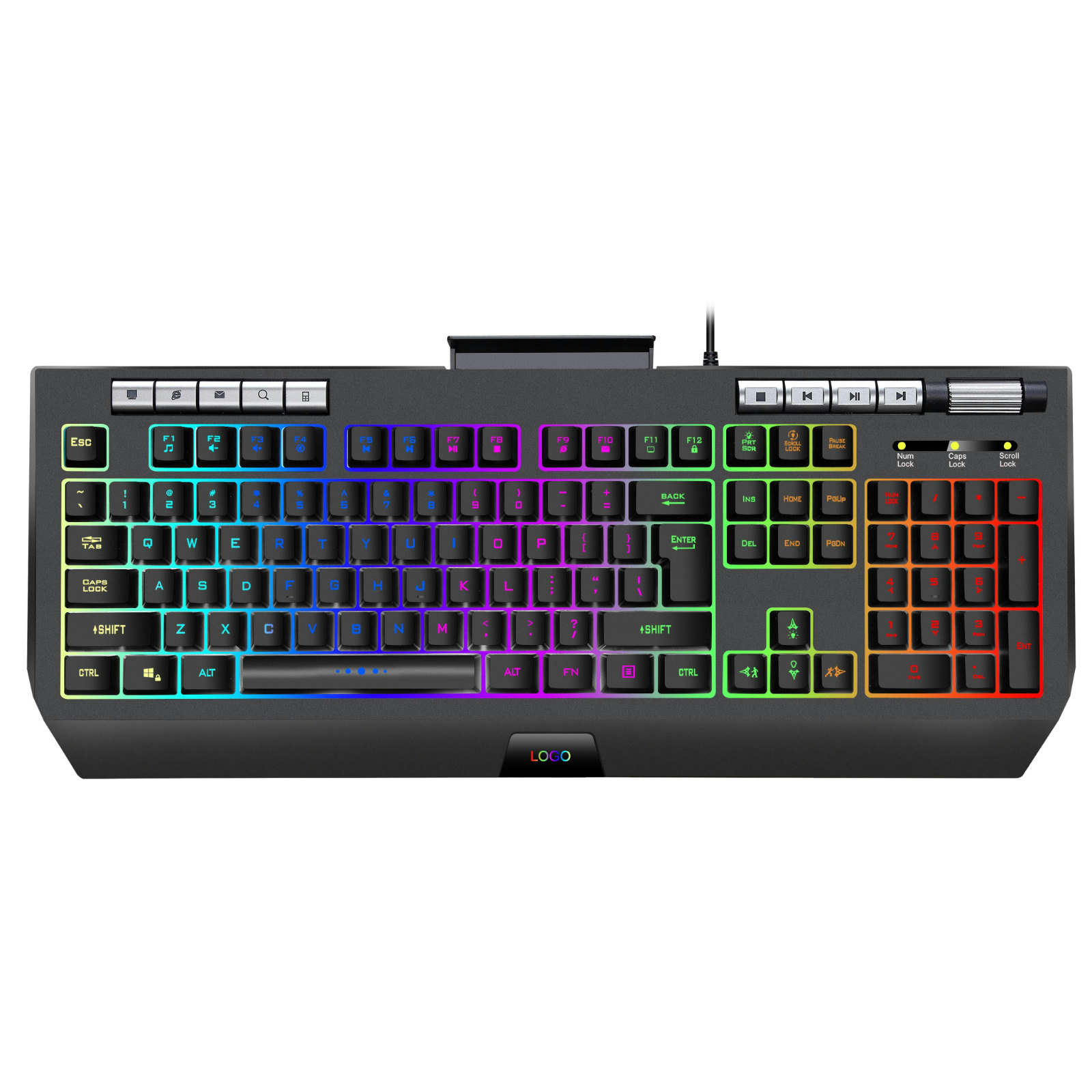 RGB Gaming Keyboard with 12 Lighting Modes, ABS Transparent Keycaps, InstRGB Chip, Silver Paste Conductive Film, Copper Cable, 456.68mm x 182.27mm x 37.4mm, Compatible with PC/Mac