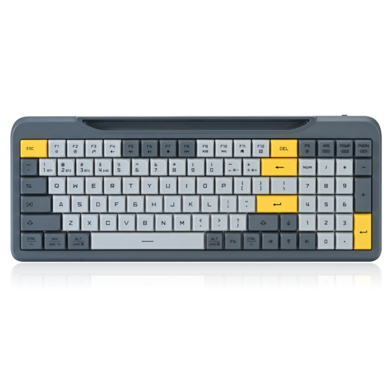 99 Keys Membrane Keyboard, Wired + 2.4G + BT, RGB Lighting, Simontek Chip, Scissor-Feet Design, ABS Material, 3-Color Keycaps, Black, 1M Type-C PVC Cable, Compact 383.4147.829.8MM