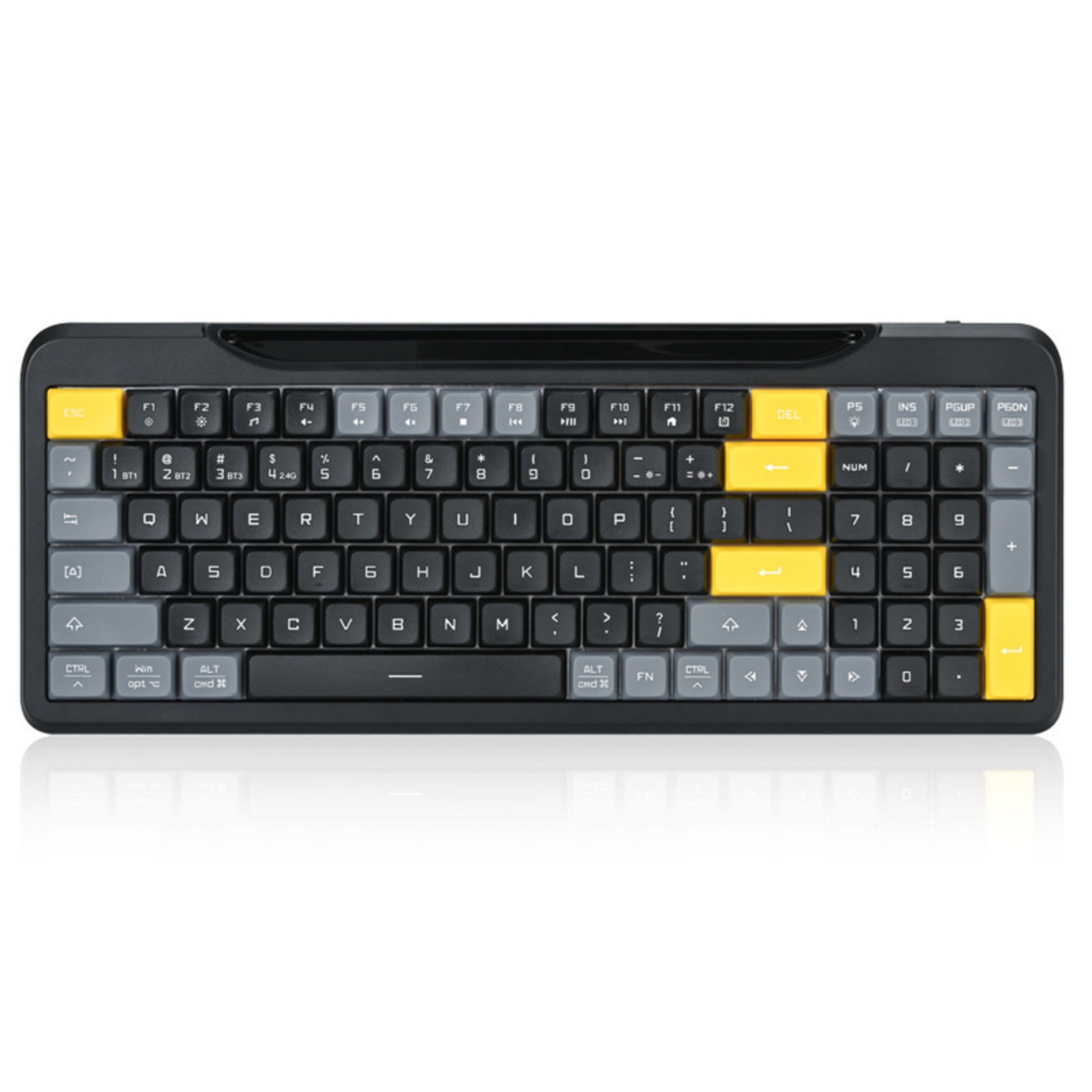 99 Keys Membrane Keyboard, Wired + 2.4G + BT, RGB Lighting, Simontek Chip, Scissor-Feet Design, ABS Material, 3-Color Keycaps, Black, 1M Type-C PVC Cable, Compact 383.4147.829.8MM