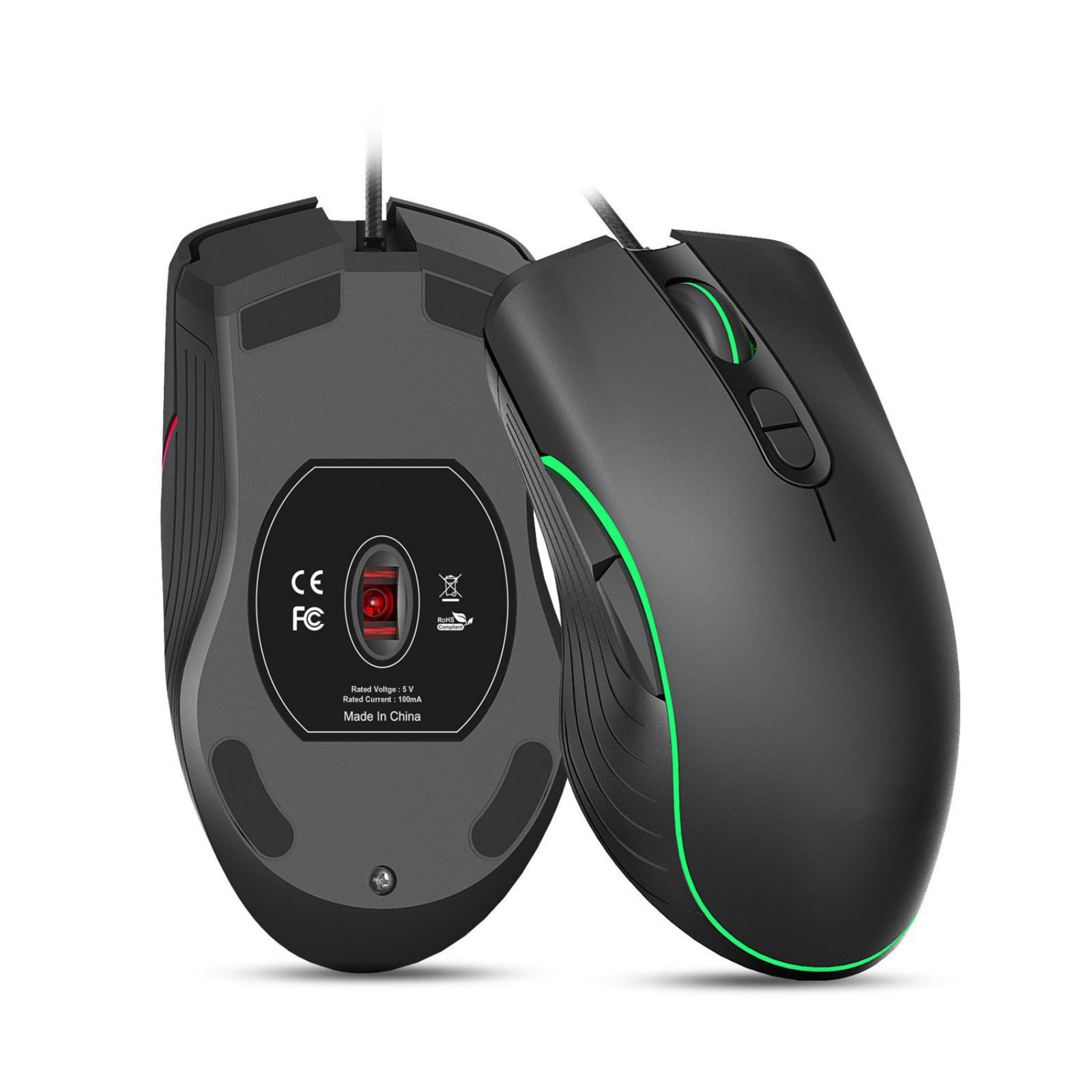 7D Wired RGB Gaming Mouse, 800/1200/1600/2400 DPI, 725 Chip, RGB Backlight, ABS Material, 1.5m Braided USB Cable, 125Hz Polling Rate