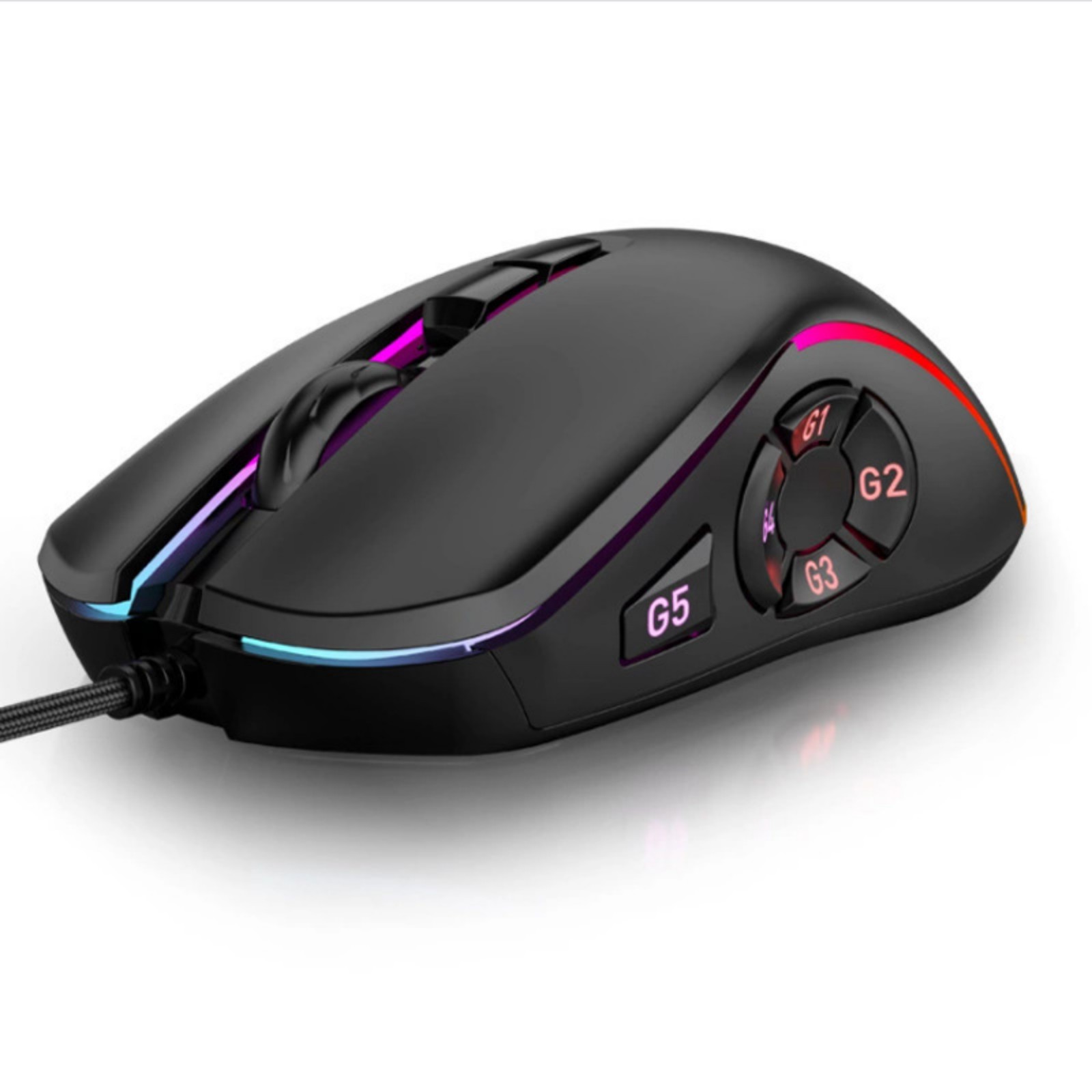 10D Wired RGB Gaming Mouse, 5 Programmable Macro Buttons, Adjustable DPI 1200/2400/3200/4800/6400/7200/12800, Sunplus6662 Chip, RGB Backlit, 1.5m Braided USB Cable, 1000Hz Polling Rate, ABS Material