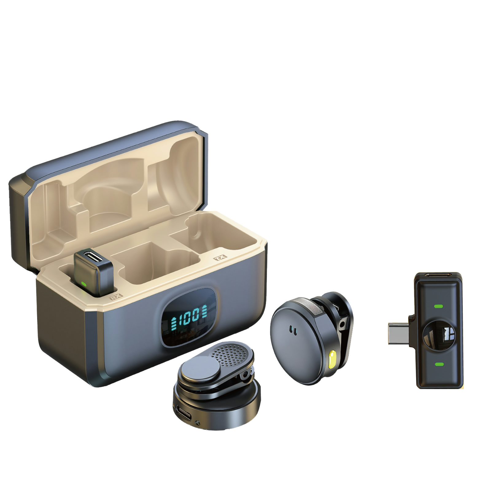 Wireless Lavalier Microphone - Jerry 6976D Chip, Noise Reduction, 300mAh Dock & 60mAh Mic Battery, 4-5H Use, 25m Range, Fast Charging