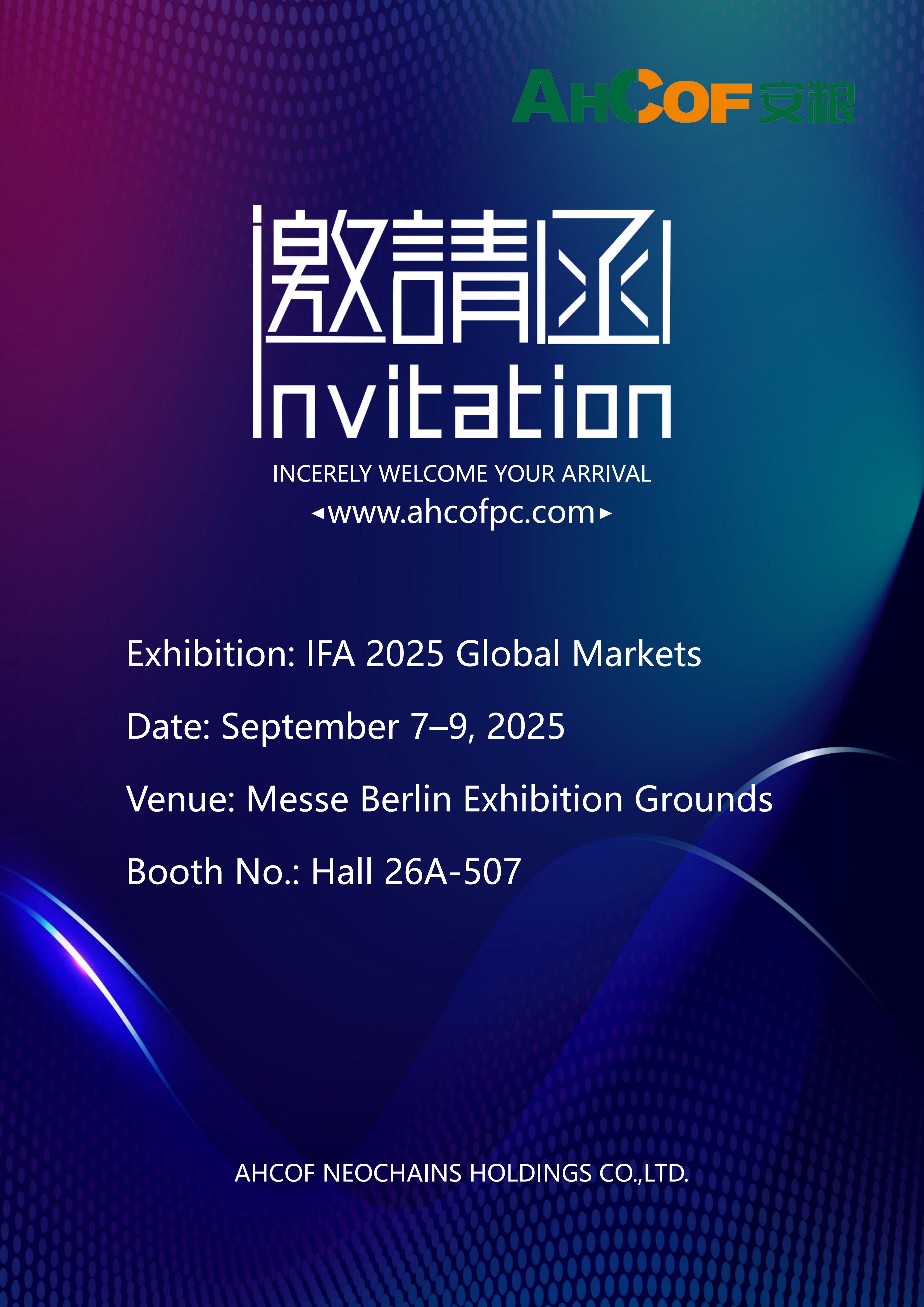 AHCOF Neochains Holdings Co., Ltd. Invites You to Visit Us at IFA 2025